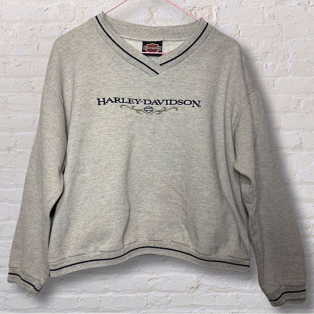 Womens Grey Harley Davidson V Neck Sweater Size XL